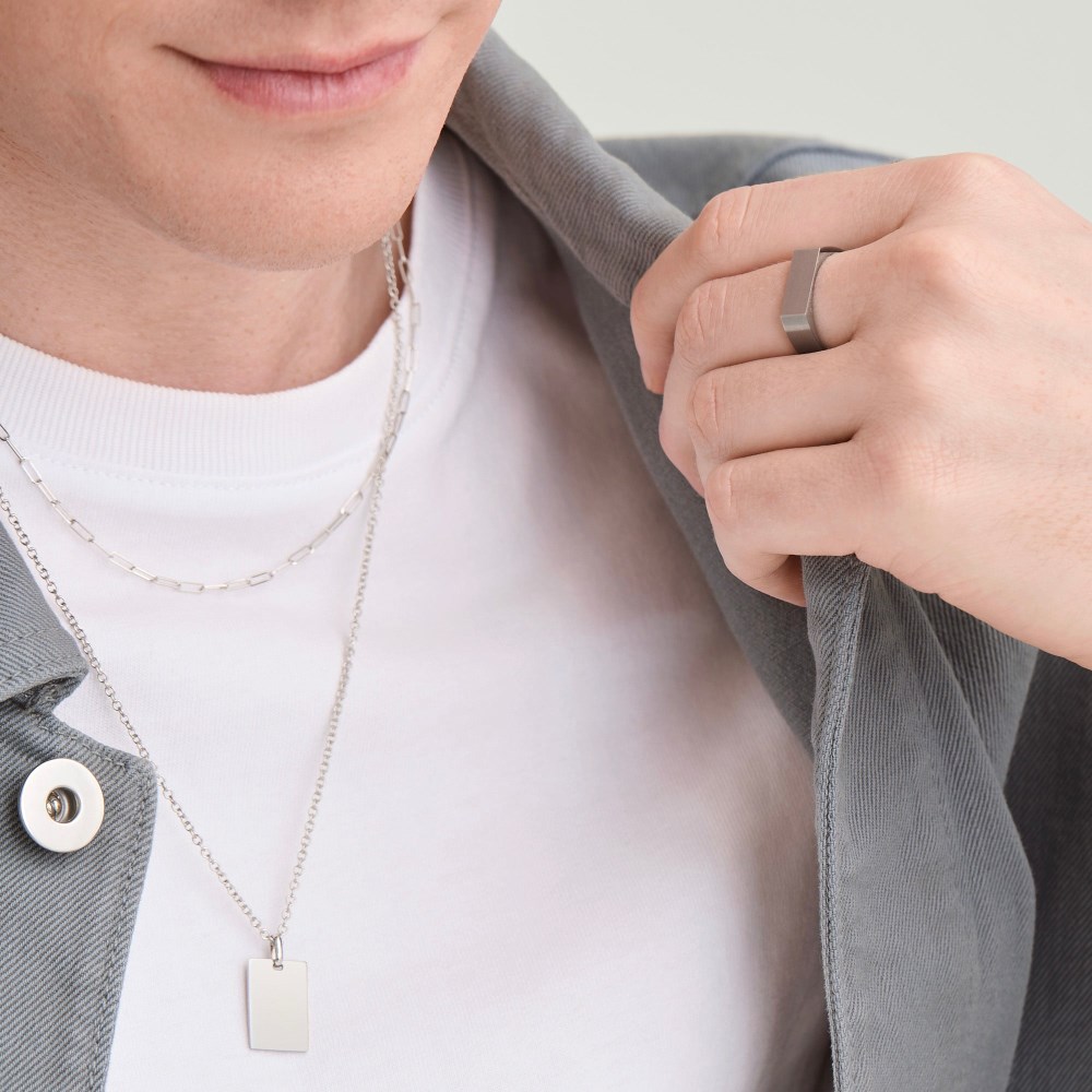 Mejuri Slim Rectangular Signet Ring - Brushed Sterling Silver