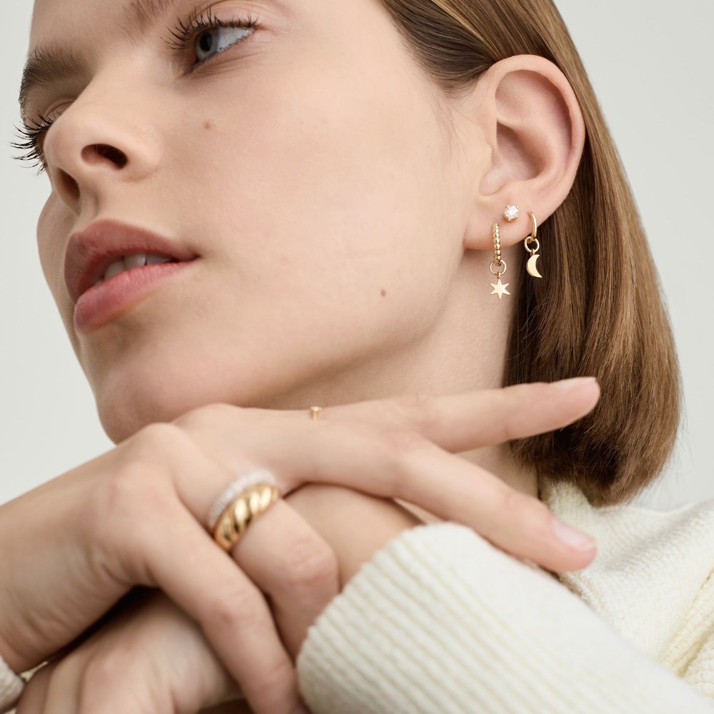 Mejuri Single Moon Hoop Charm - 14k Yellow Gold