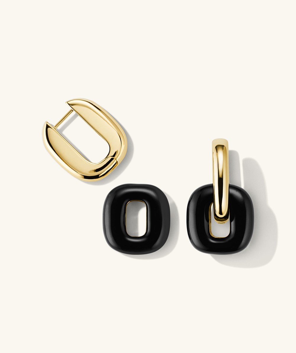 Mejuri Stevie Hoops - Gold Vermeil, Black Enamel