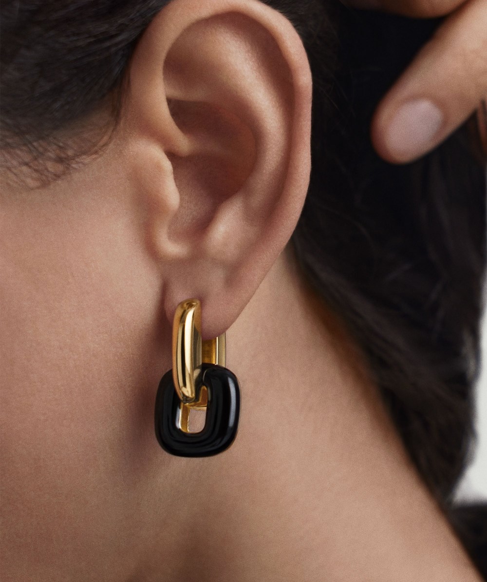 Mejuri Stevie Hoops - Gold Vermeil, Black Enamel