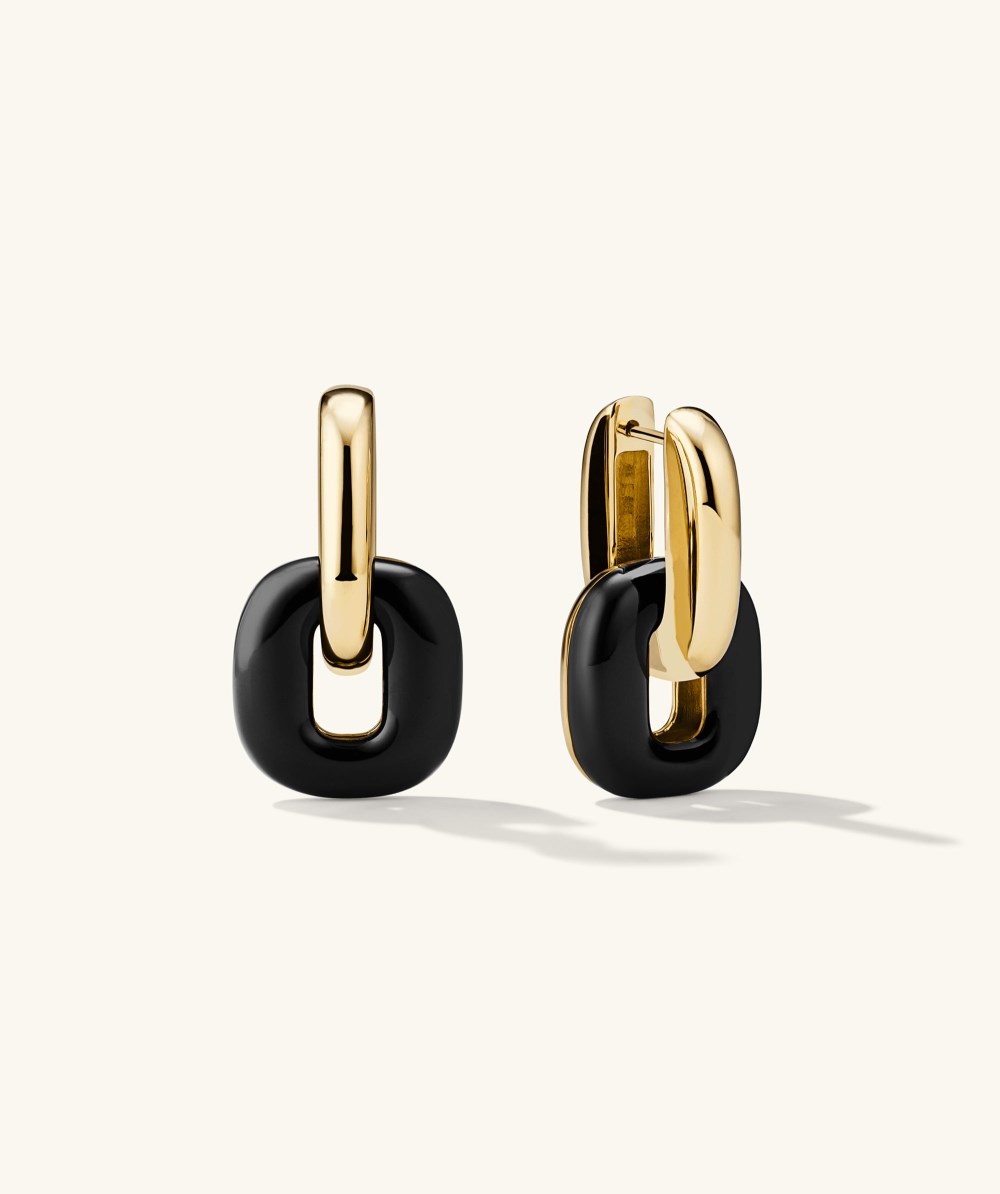 Mejuri Stevie Hoops - Gold Vermeil, Black Enamel