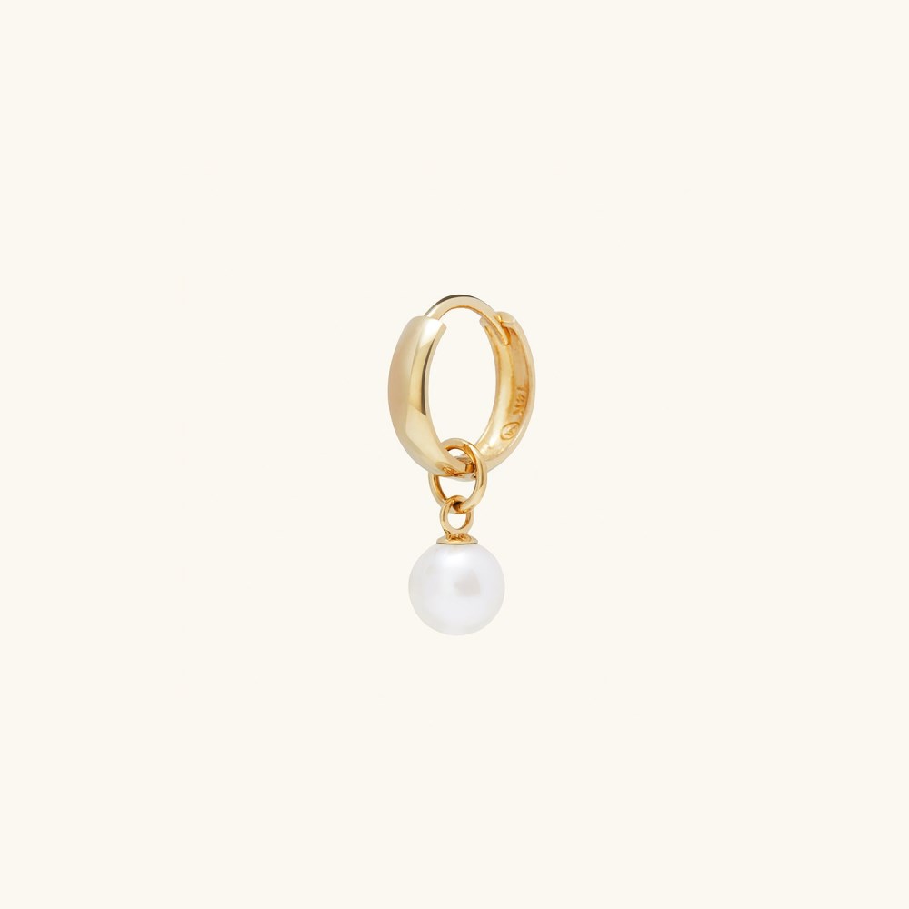 Mejuri Single Pearl Hoop Charm - 14k Yellow Gold