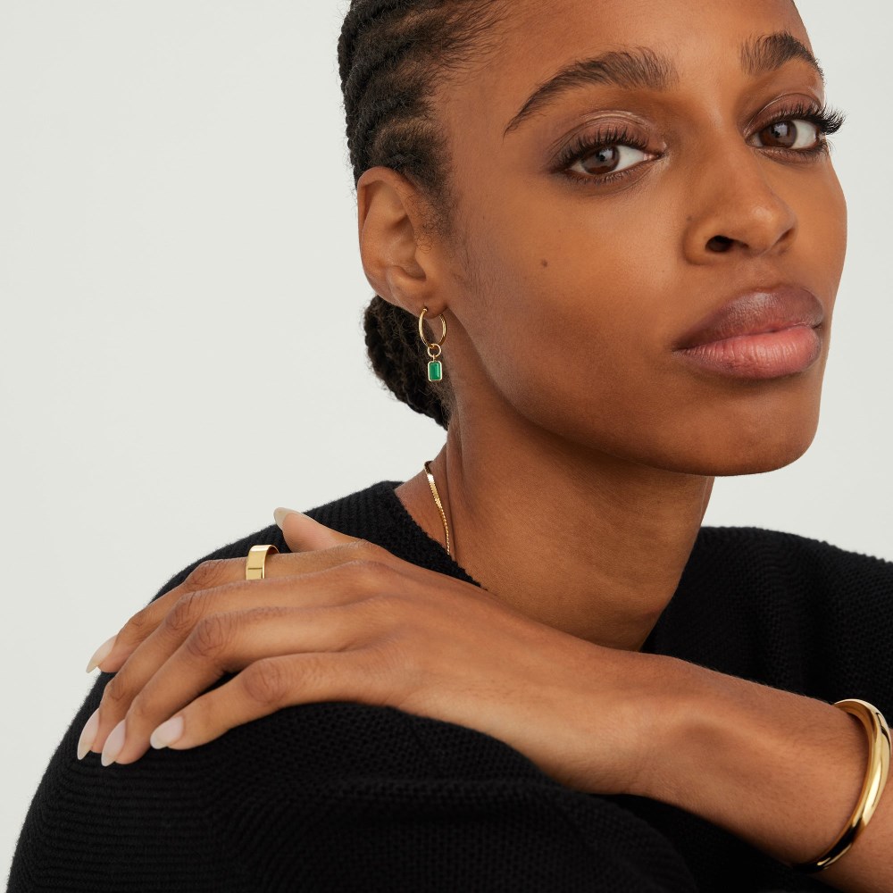 Mejuri Single Emerald Cut Gemstone Hoop Charm - 14k Yellow Gold