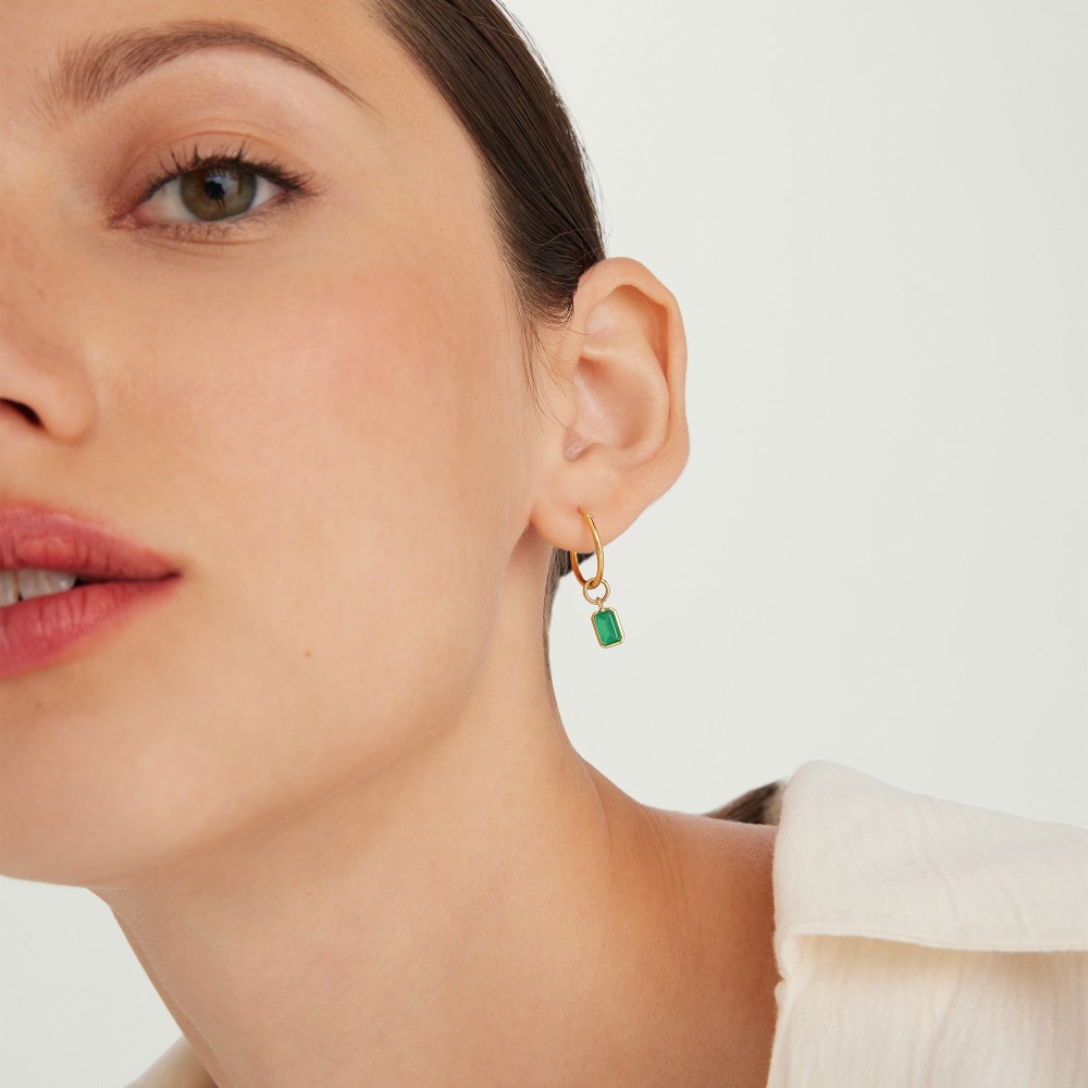 Mejuri Single Emerald Cut Gemstone Hoop Charm - 14k Yellow Gold