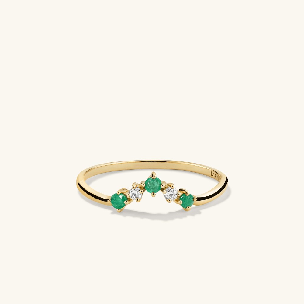 Mejuri Emerald and Diamond Wishbone Ring - 14k Yellow Gold