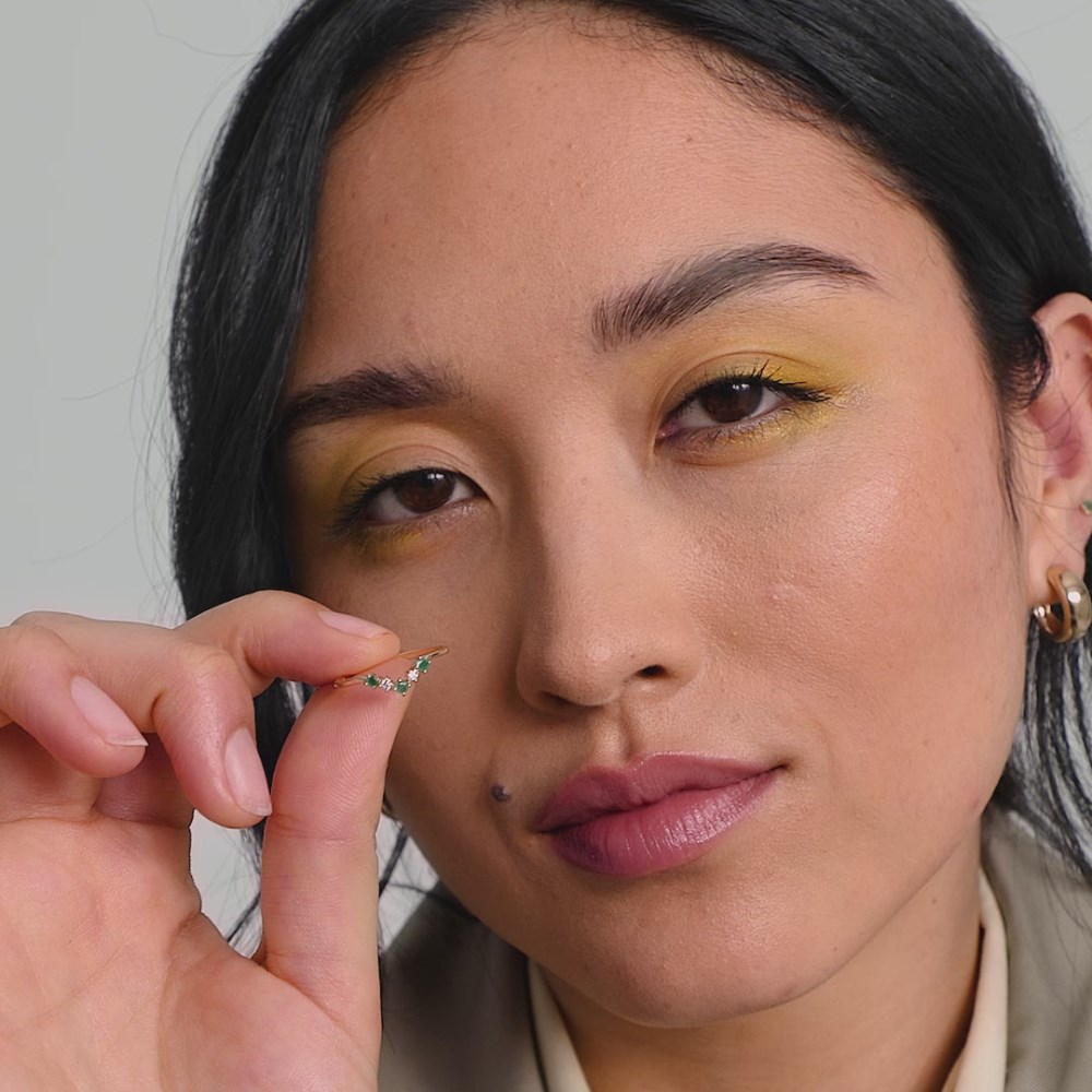 Mejuri Emerald and Diamond Wishbone Ring - 14k Yellow Gold