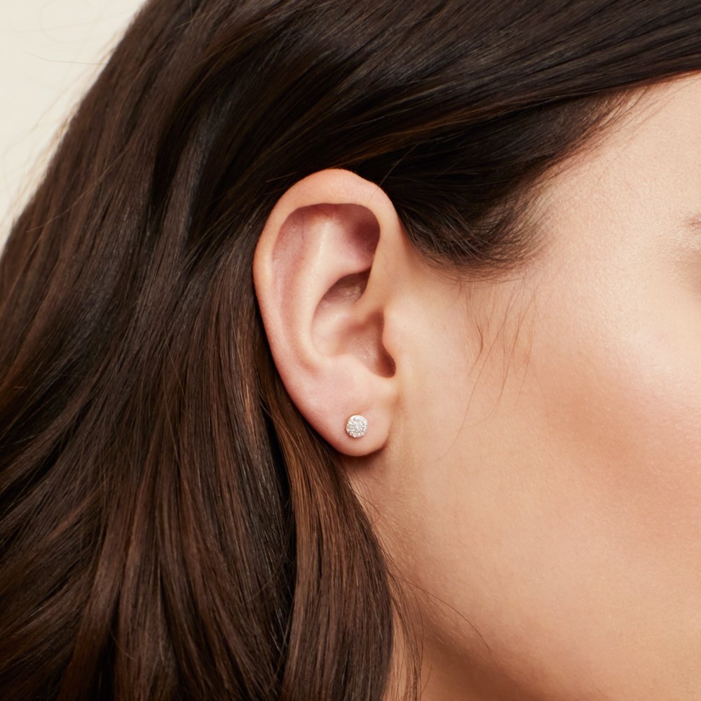 Mejuri Pavé Diamond Round Studs - 14k Yellow Gold