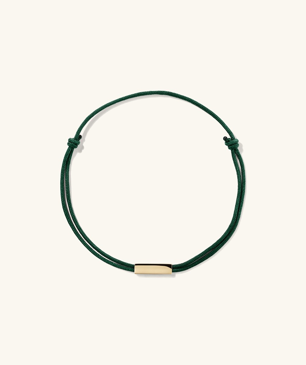 Mejuri Bar Cord Bracelet - 14k Yellow Gold, Green Cord