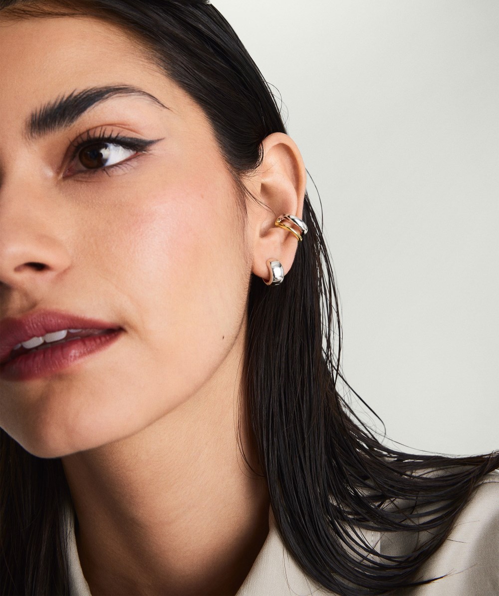 Mejuri Duet Mixed Ear Cuff - Gold Vermeil, Sterling Silver