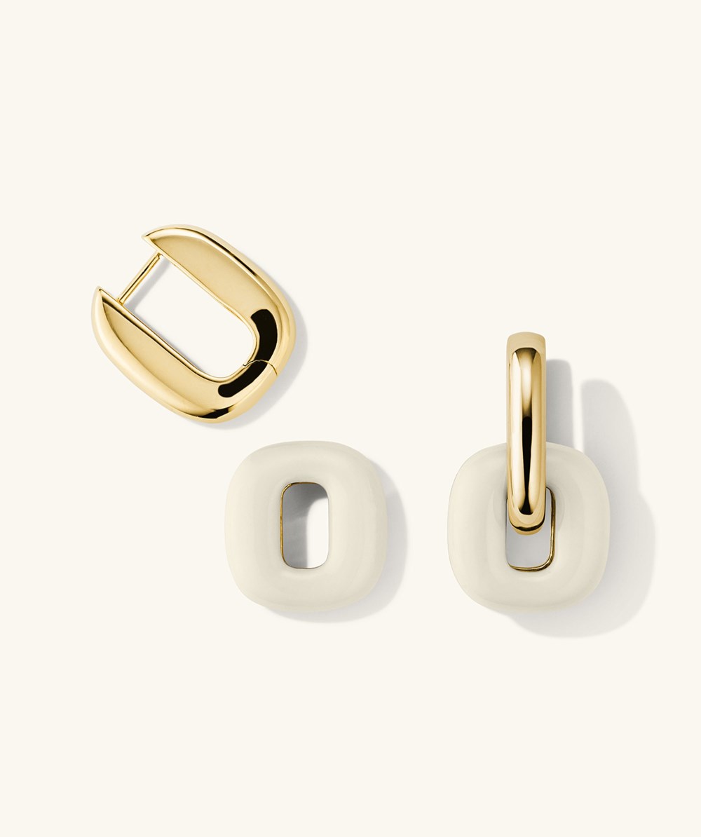 Mejuri Stevie Hoops - Gold Vermeil, Cream Enamel