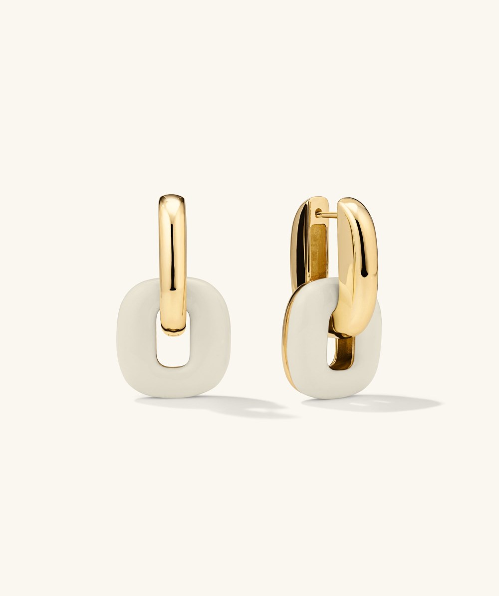 Mejuri Stevie Hoops - Gold Vermeil, Cream Enamel