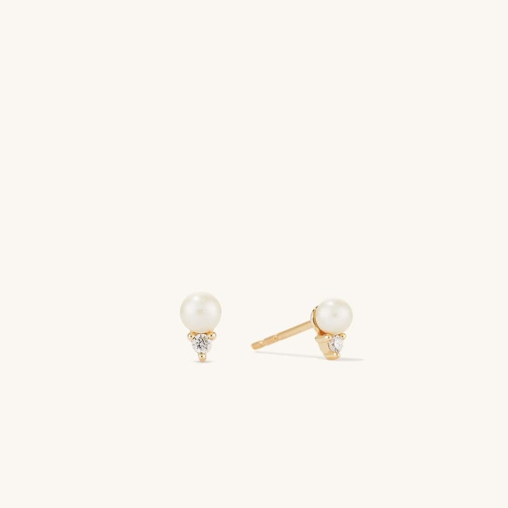 Mejuri Diamond Pearl Studs - 14k Yellow Gold