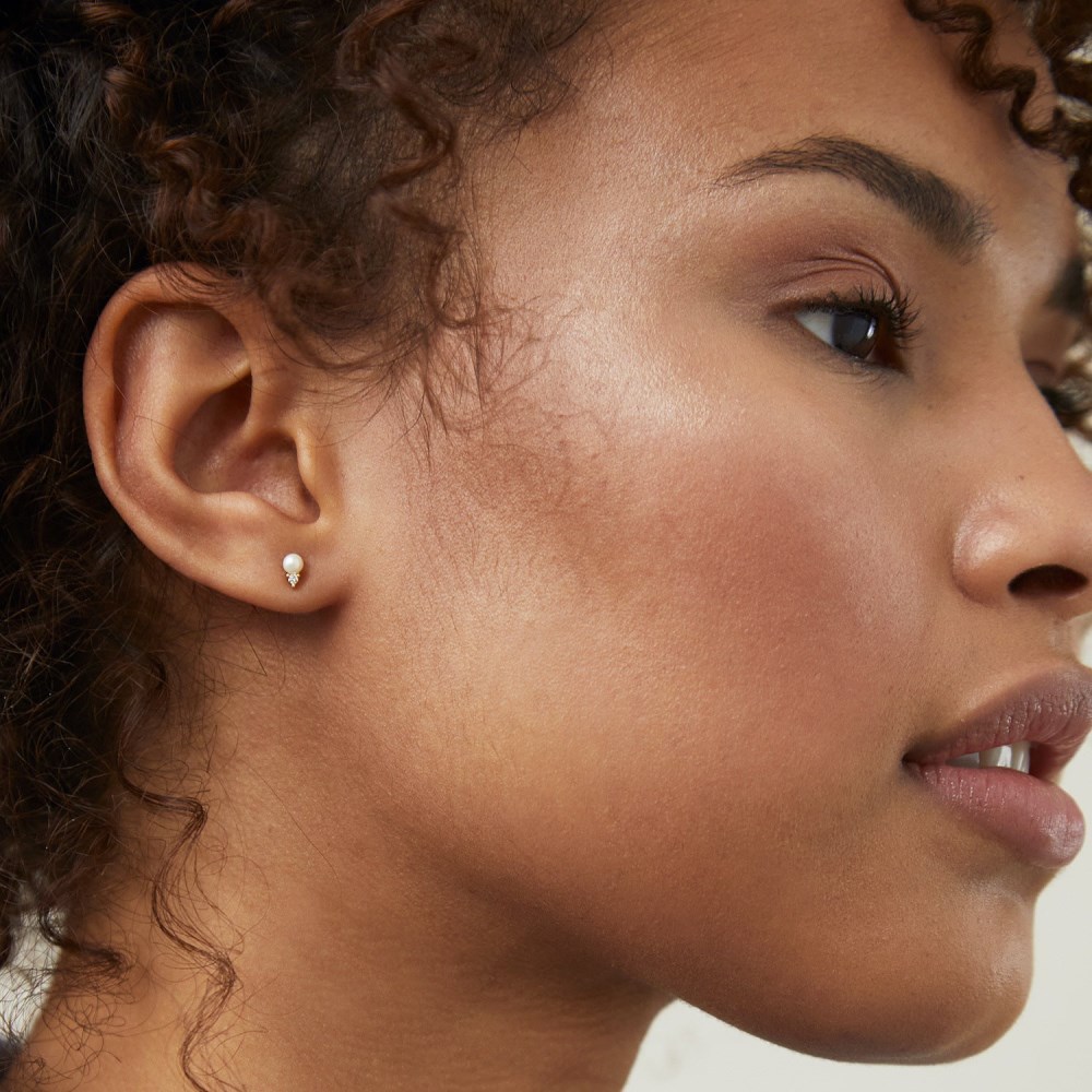 Mejuri Diamond Pearl Studs - 14k Yellow Gold