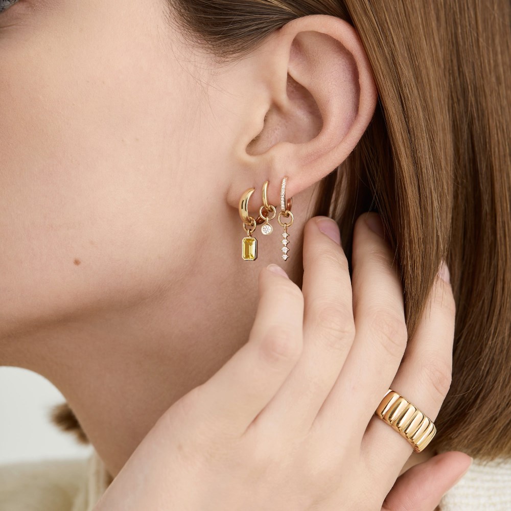 Mejuri Single Diamond Icicle Hoop Charm - 14k Yellow Gold