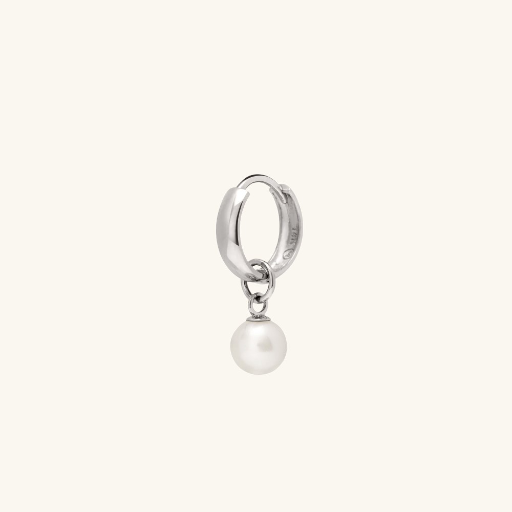 Mejuri Single Pearl Hoop Charm - 14k White Gold