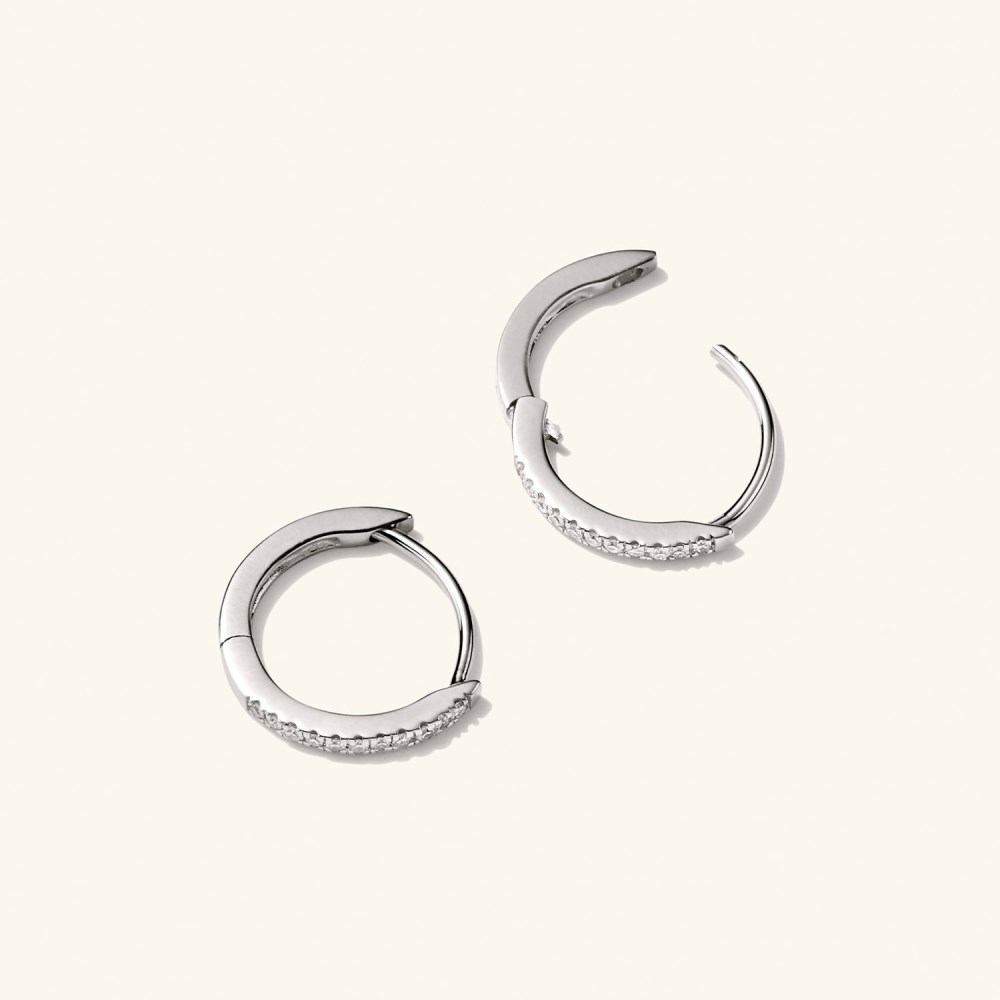 Mejuri Pavé Diamond Huggie Hoops - 14k White Gold