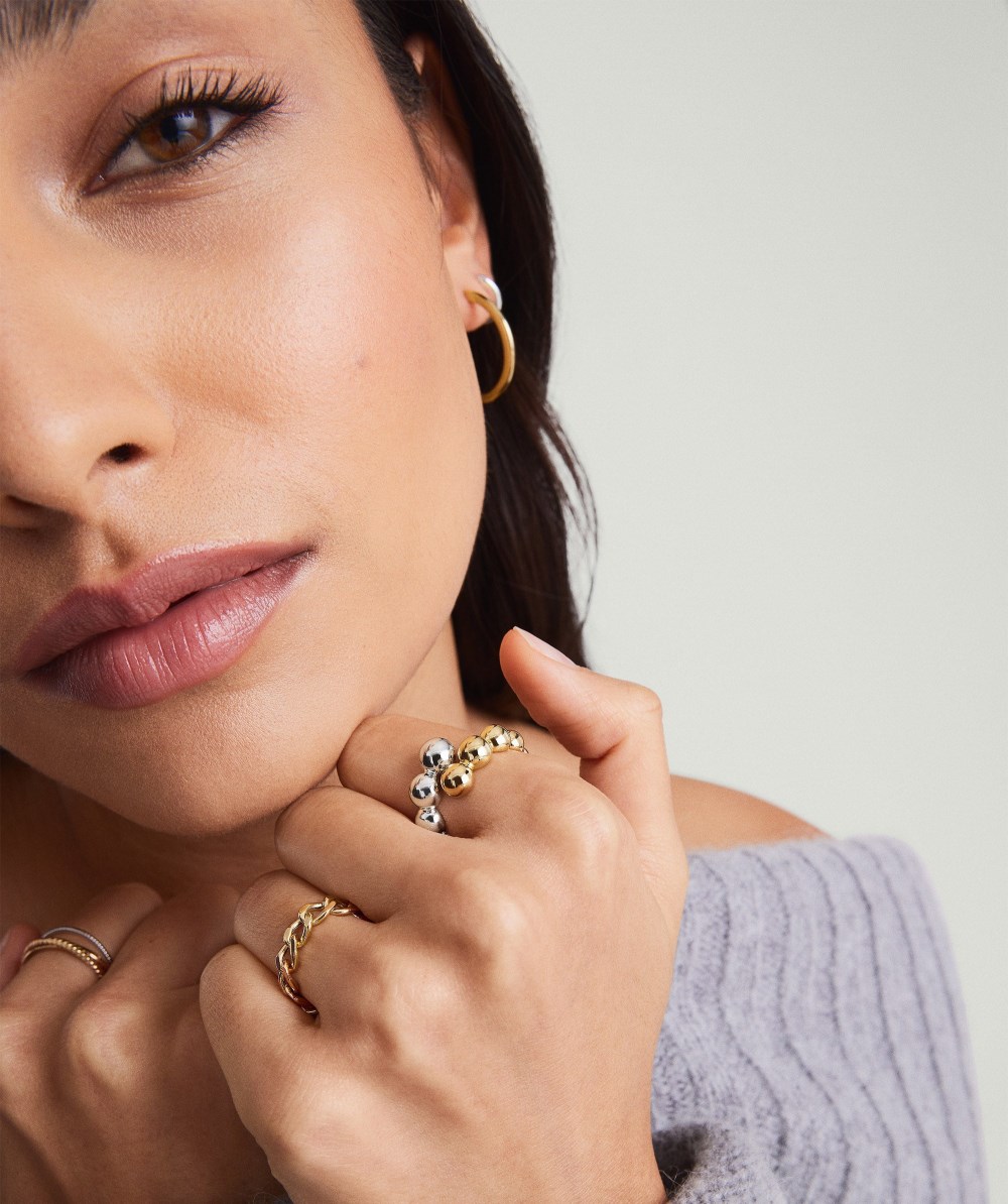 Mejuri Bubble Sphere Mixed Bypass Ring - Sterling Silver, Gold Vermeil