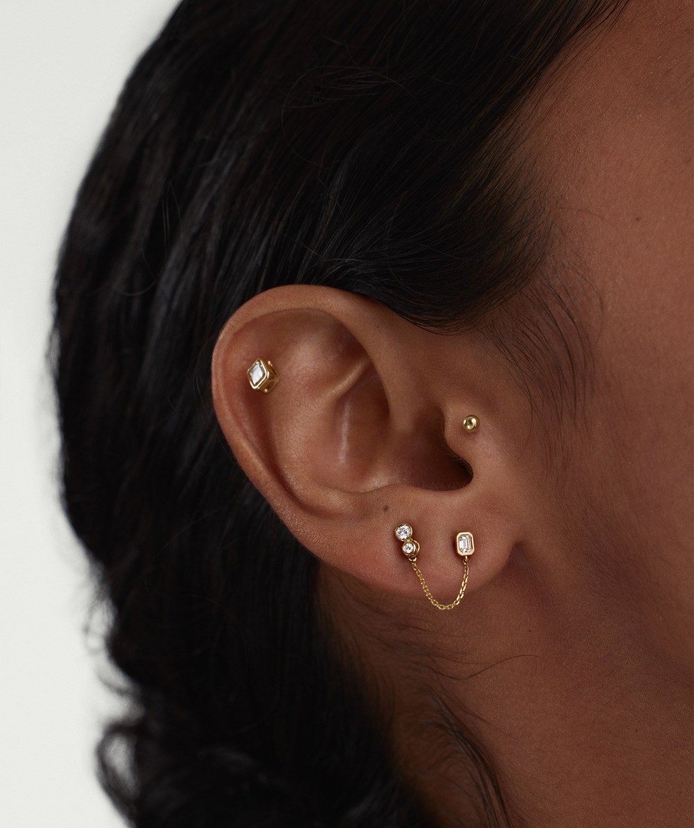 Mejuri Lab Grown Diamond Emerald Chain Stud - 14k Yellow Gold