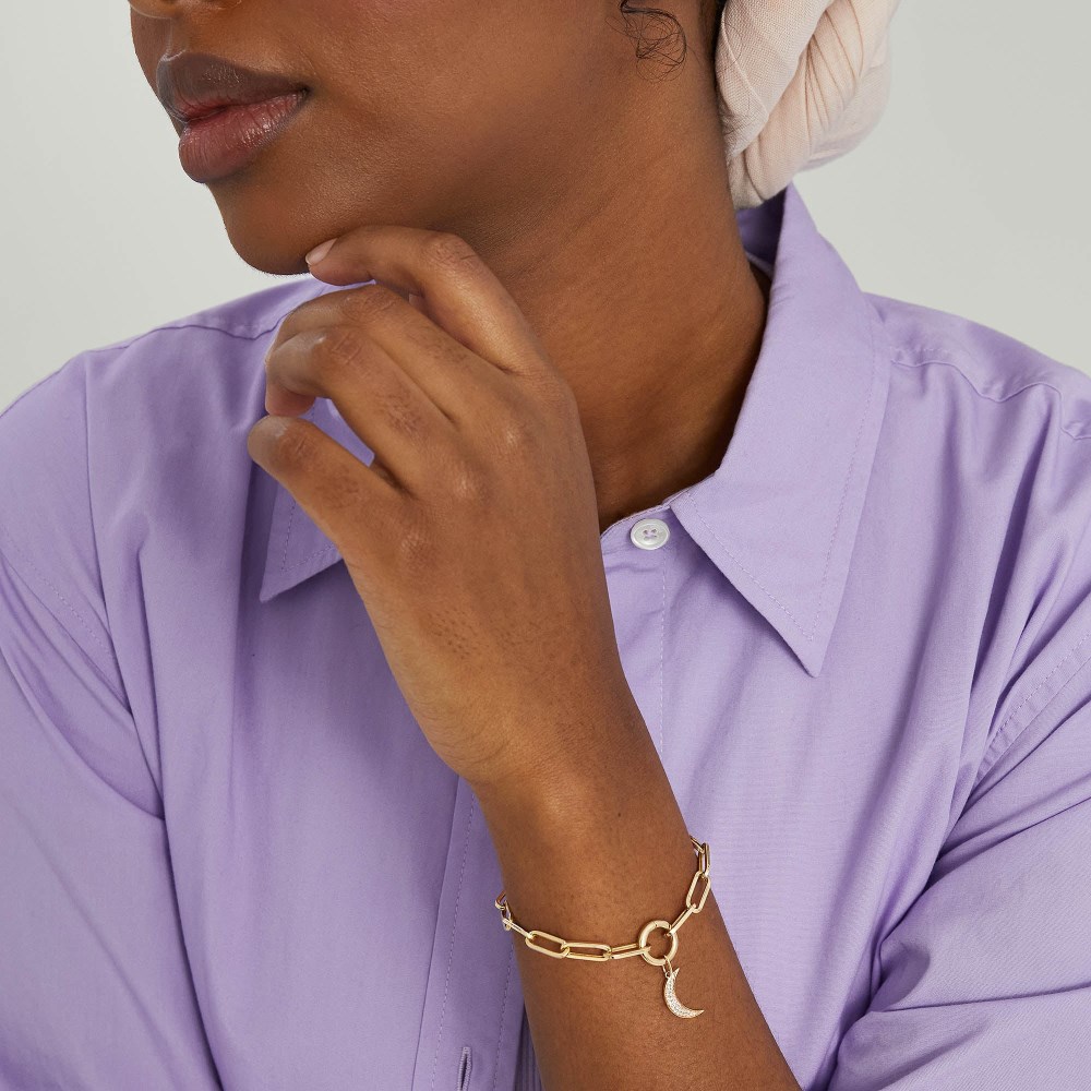 Mejuri Pavé Diamond Moon Charm - 14k Yellow Gold