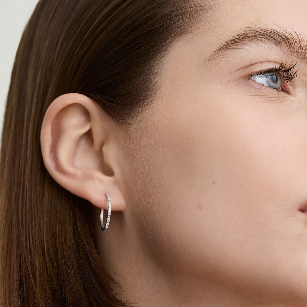 Mejuri Pavé Diamond Medium Hoops - 14k White Gold