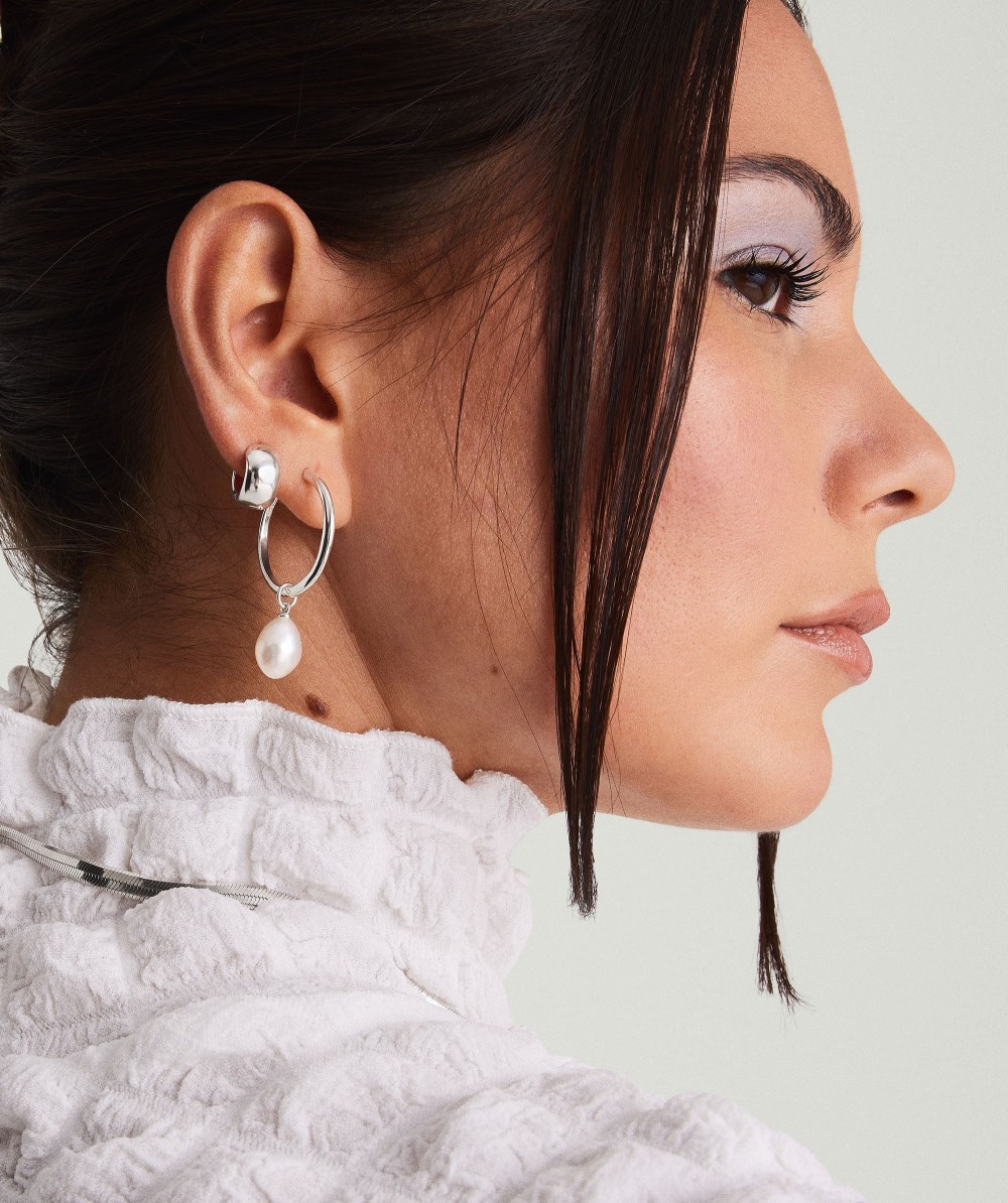 Mejuri Organic Pearl Hoop Charms - Sterling Silver