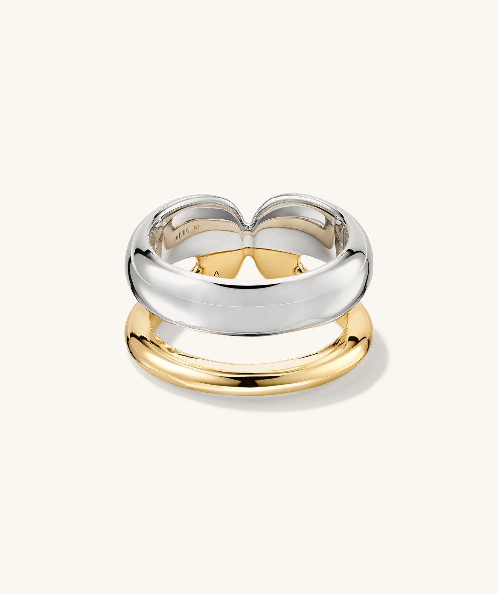 Mejuri Duet Mixed Ring - Gold Vermeil, Sterling Silver