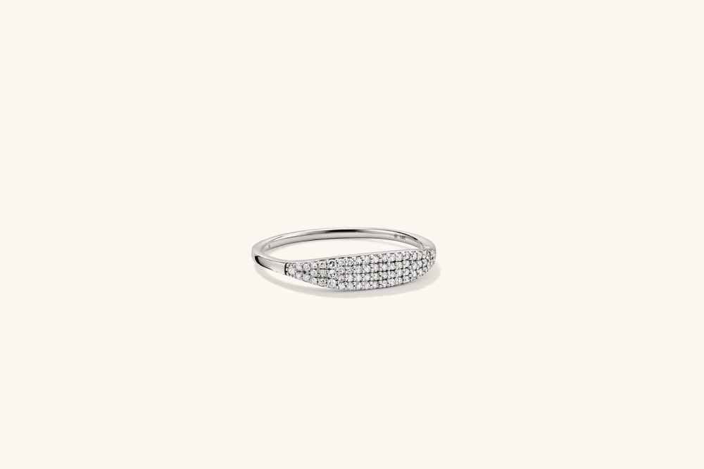 Mejuri Pavé Diamond Slim Signet - 14k White Gold