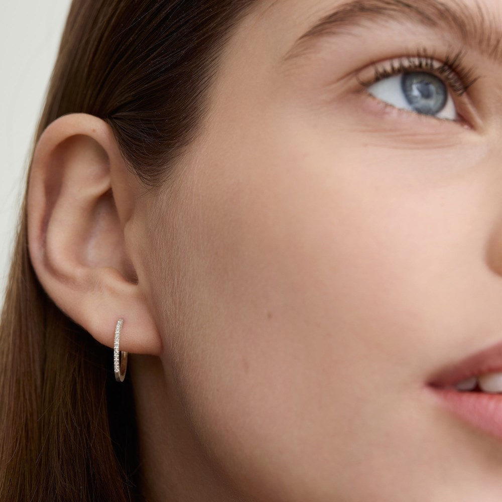 Mejuri Pavé Diamond Small Hoops - 14k White Gold