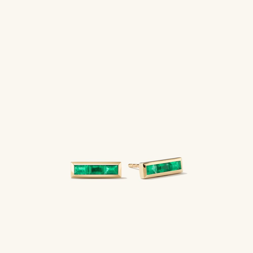 Mejuri Baguette Emerald Stud Earrings - 14k Yellow Gold