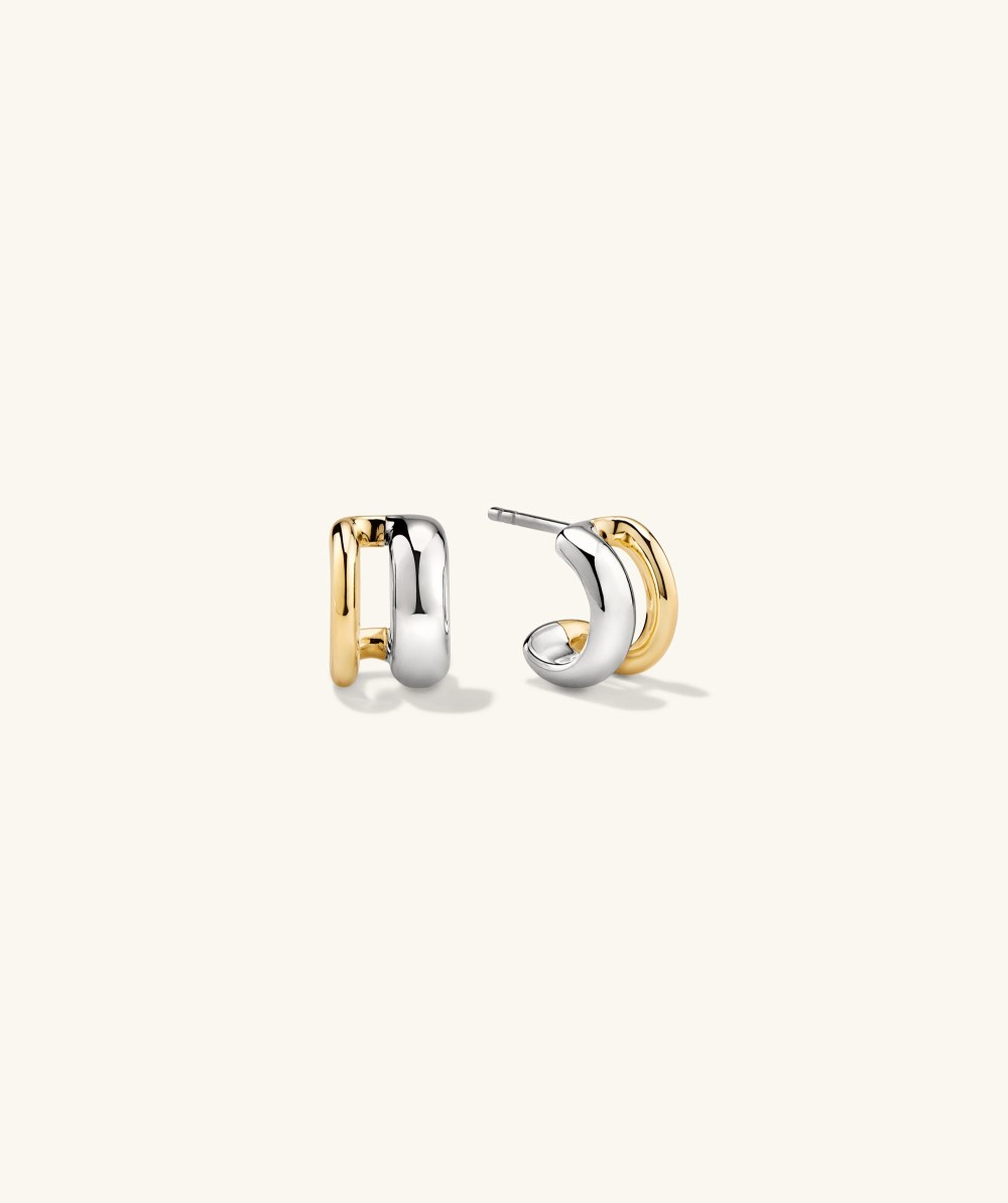 Mejuri Duet Mixed Huggie Hoops - Gold Vermeil, Sterling Silver