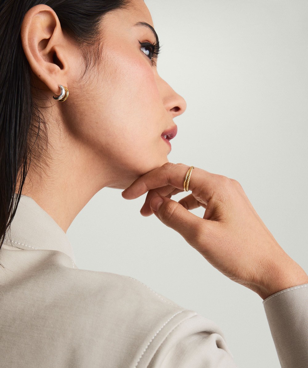 Mejuri Duet Mixed Huggie Hoops - Gold Vermeil, Sterling Silver