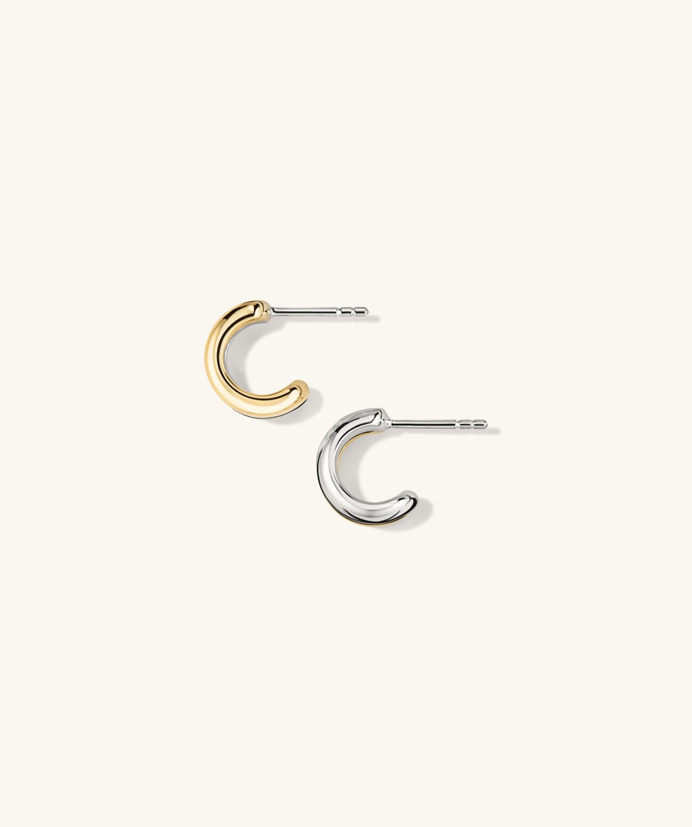 Mejuri Duet Mixed Huggie Hoops - Gold Vermeil, Sterling Silver