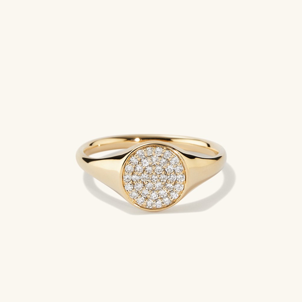 Mejuri Pavé Diamond Signet Pinky Ring - 14k Yellow Gold