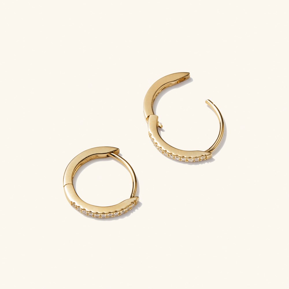 Mejuri Pavé Diamond Huggie Hoops - 14k Yellow Gold