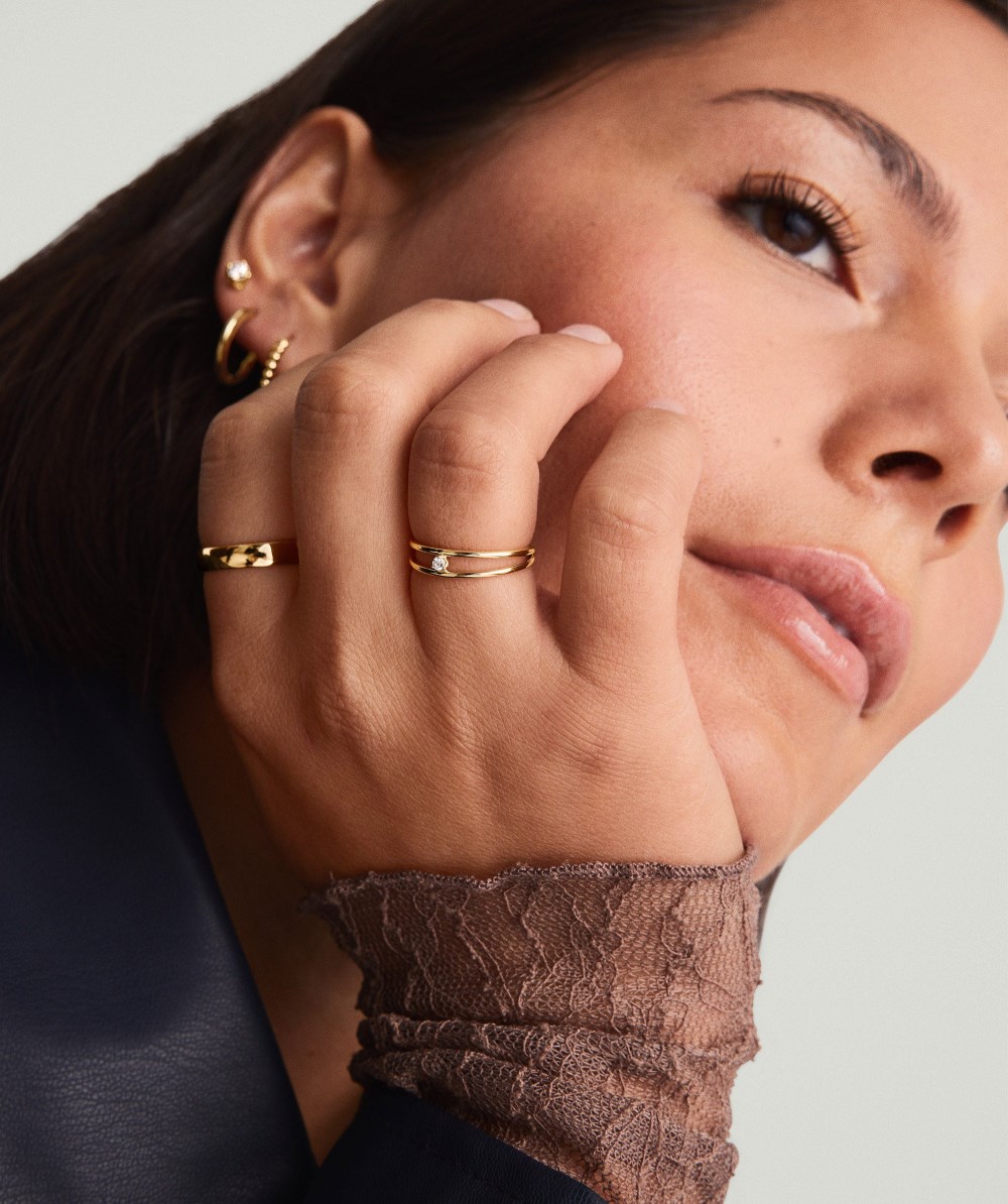 Mejuri Diamond Double Stacker Ring - 14k Yellow Gold